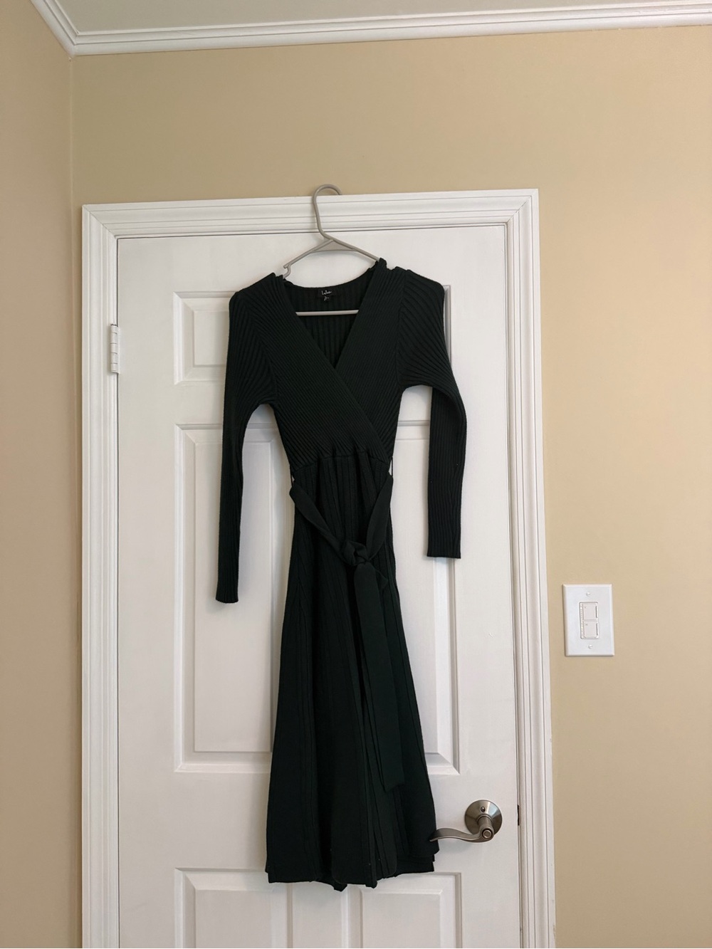 Lulu's Forest Green Ribbed Wrap Midi Dress - Picture 5 of 6